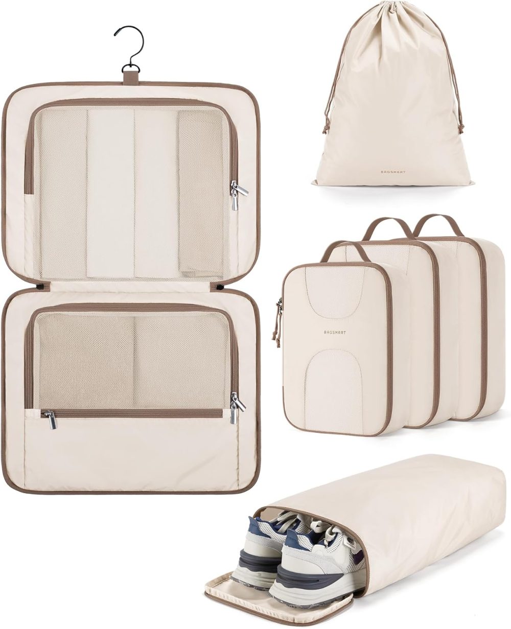 Hanging Travel Packing Cubes, 6 Set Large Travel Cubes for Women Cruise Ship Essentials, Suitcase Organizers