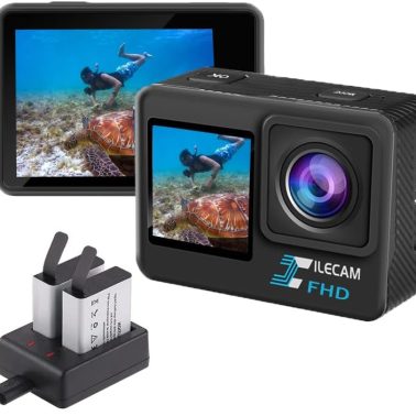 Dual Screen Action Camera 1080P WiFi Waterproof Camera 4*Zoom 131FT(40m) Waterproof Underwater Camera with 2X 1050mAh Batteries and Multifunctional Accessories Sports Camera