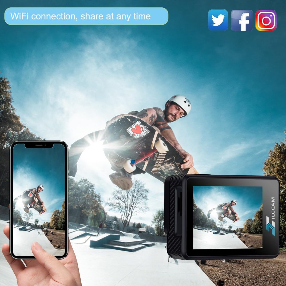 Dual Screen Action Camera 1080P WiFi Waterproof Camera 4*Zoom 131FT(40m) Waterproof Underwater Camera with 2X 1050mAh Batteries and Multifunctional Accessories Sports Camera - Image 4