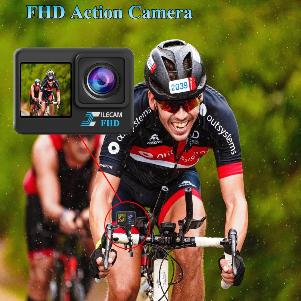 Dual Screen Action Camera 1080P WiFi Waterproof Camera 4*Zoom 131FT(40m) Waterproof Underwater Camera with 2X 1050mAh Batteries and Multifunctional Accessories Sports Camera - Image 5