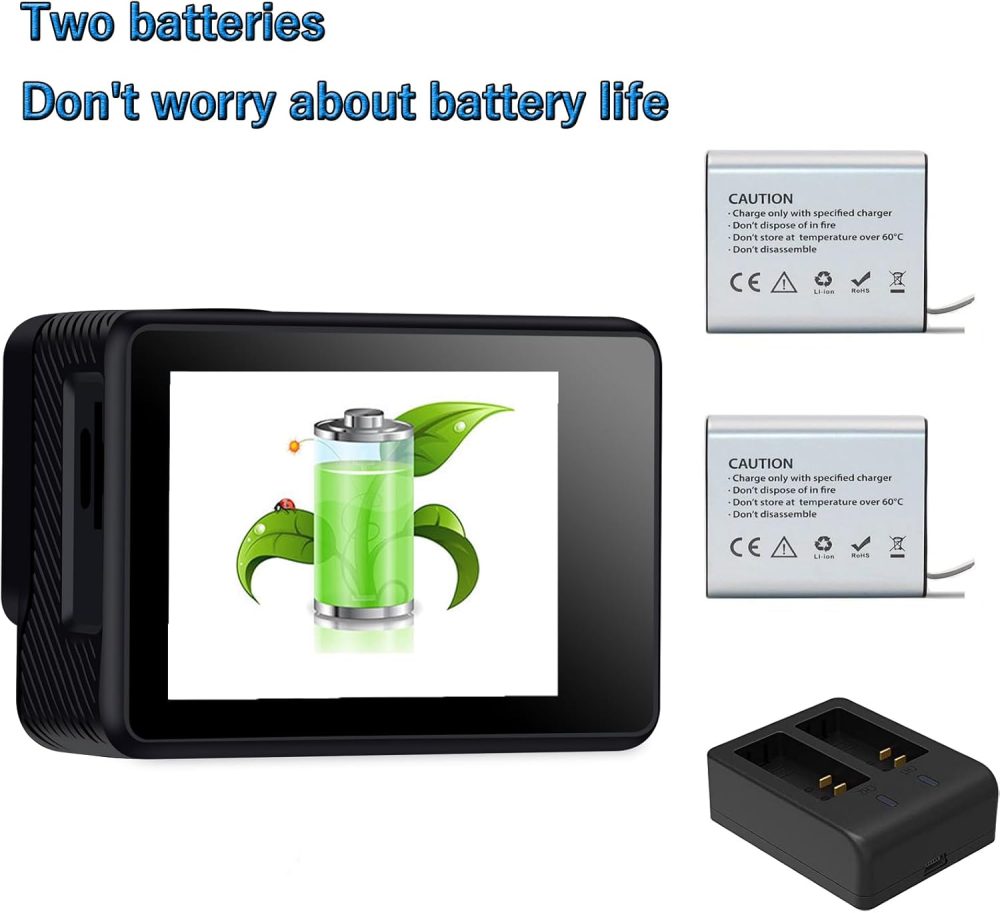 Dual Screen Action Camera 1080P WiFi Waterproof Camera 4*Zoom 131FT(40m) Waterproof Underwater Camera with 2X 1050mAh Batteries and Multifunctional Accessories Sports Camera - Image 6
