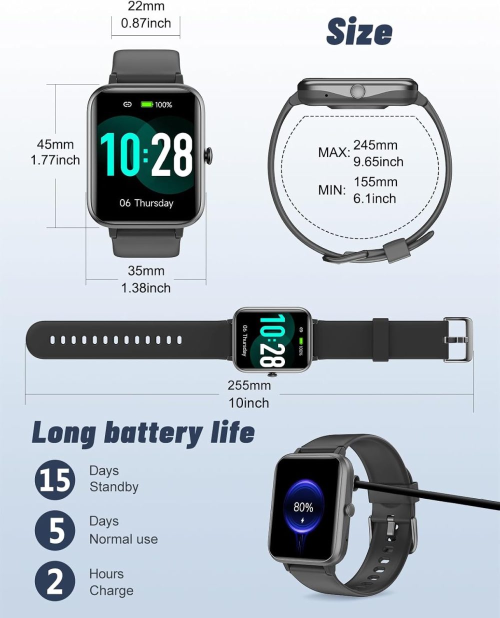 GRV Smart Watch for iOS and Android Phones (Answer/Make Calls), Watches for Men Women IP68 Waterproof Smartwatch Fitness Tracker Watch with Heart Rate/Sleep Monitor Steps Calories Counter (Black) - Image 7